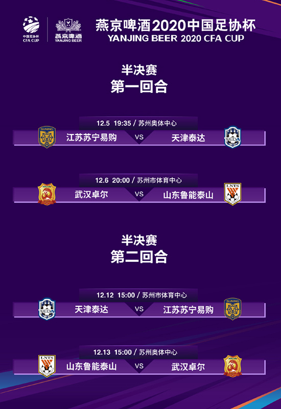 足协杯半决赛赛程出炉:首回合比赛在12月5日和6日进行