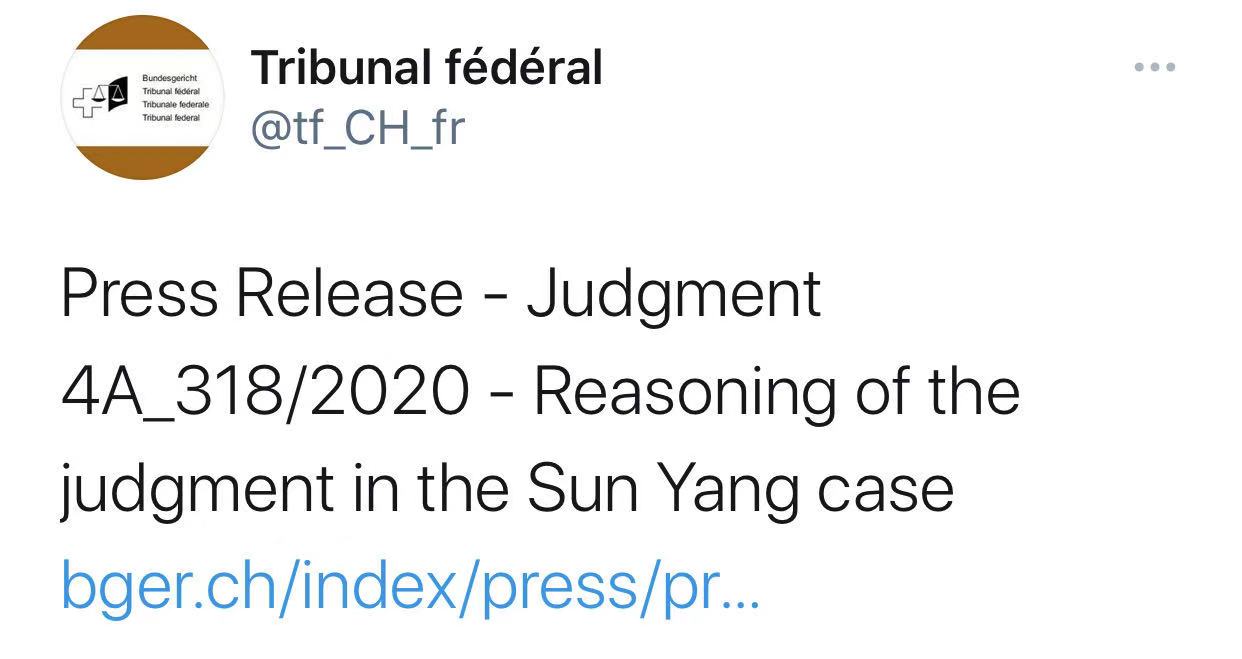 瑞士联邦最高法院官方社交平台动态截图 瑞士联邦最高法院官方社交平台动态截图