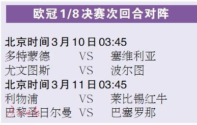 欧冠1/8决赛次回合明上演 新老“绝代双骄”双飞?