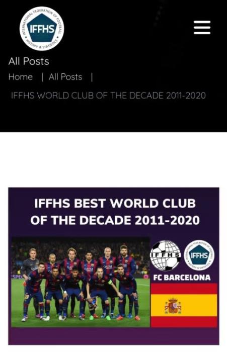IFFHS网站截图。 IFFHS网站截图。