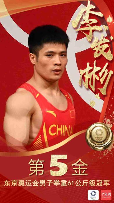中国代表团第5金！李发彬夺男子举重61公斤级冠军