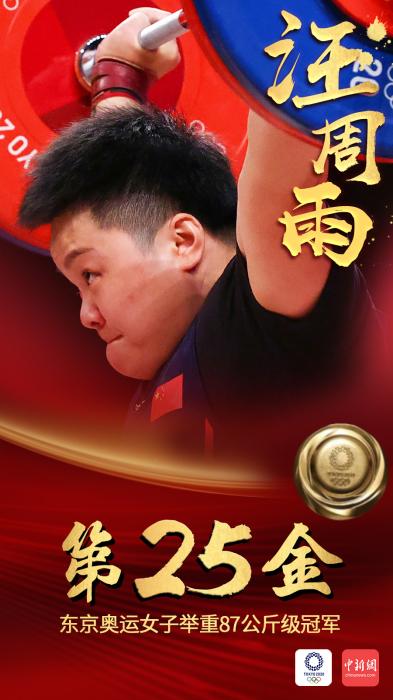 第25金！汪周雨夺得女子举重87公斤级冠军